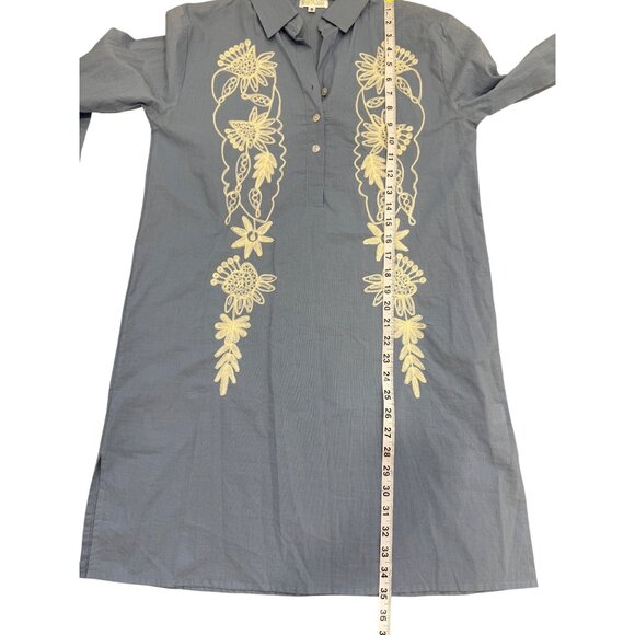 Debbie Katz South Beach Womens Shirt Dress Blue Cotton Embroidered Floral Size S - Picture 6 of 7